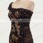 Rinestione bling one shoulder slim-line black and champagne bridesmaid dress