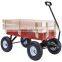 OUTDOOR WAGON ALL TERRAIN PULLING KID CHILDREN GARDEN CART W/WOOD RAILING RED