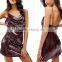 Lady Cocktail Gowns Deep V Short New Design Evening Dress Sequins Sling Dress