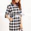 Black And White Checkered Roll Tab Sleeve Shirt Dress With Collar 100% Cotton Long Sleeve Button Pocket Plaid Shirt Dress