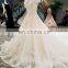 LS00303 Kleinfeld Appliqued Long Dresses Long Train See Through Beaded Bridal Dress for Wedding