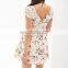 CHEFON Scalloped Crochet Lace Slleve Floral Print Ladies Smock Dress