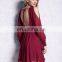 Cold shoulder sleeve chiffon swing dress, embroidered chiffon dress