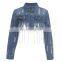Denim 2020  Autumn Women's clothing Sexy Ripped Jacket Fashion Fringed Chain Ladies Short Crop Top