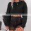 Women Custom Plain Crew Neck Basic T Shirt Crop Hoodie Sweatshirt