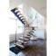 Modern indoor staircase double stringers stair solid wood tread Glass railing stairs