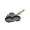 Cast iron divided 3 egg frying pan with wood handle