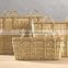 Set of 3 water hyacinth baskets with thick handle and seagrass rim