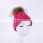 Fashion Fuchsia winter fur hat wool knitted beanie hat with fur pompoms on top KZ160075