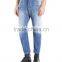 Navy Blue Carrot Shape Women Jeans with Hooked Holes