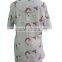 Floral Hand Embroidery Designs Round Collar Short Sleeve with Front Pocket Blouse Tunic Dress