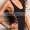 Ladies Black and Side Braid One-piece Swimwear