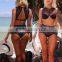M738 D.Y Fashion 2016 Ladies Women Black Lace Split Bikini Swimwear Beachwear