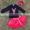 Full stock reindeer long sleeve Christmas top X-mas design red sequin dress girls party dress with matching accessory set