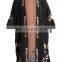 Three Quarter Sleeve Black Flower Embroidered Kimono Cardigan Women
