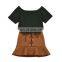 2020 European and American boutique girls' cotton knit wicking short-sleeved shirt woven fleece lace-up skirt suit summer