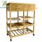 100% Bamboo Cheap Dinning Trolley Kitchen Cart with 4 Wheels and Drawers
