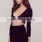 Crop Tops Wholesale Women Open Front Black Long Sleeve Crop Tops