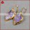 Wholesale natural amethyst rose quartz arrowhead earrings 24k gold dipped electroplated tiny stone earrings