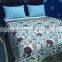 Cotton Queen Quilt Indian Hand block printed Bedspread Flower Bird Vanilla