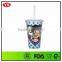 Promotion 16 ounce Clear double wall plastic straw cups with crazy straw
