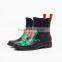 flower rose print black chelsea cotton lining natural rubber outsole soft women rubber galoshes wellies gumboots rain boots