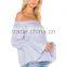Wholesale Women Apparel Strapless Bell Sleeves Stripes Romantic Blouse(DQE0401T)