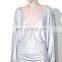 Custom Metallic Silver Surplice Dress with Batwing Long Sleeves
