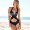 New designs one piece swimsuit cutout black bandage swimwear for women