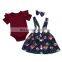 ins girls red cotton rompers & floral print tutu skirt slip dresses & matched headband 3pcs set