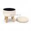 Customized modern living room furniture faux linen storage stool with wooden feet