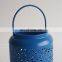 Blue Handled Hollow Out Metal Candle Holder Lantern or Flower Pot Decor In Home