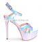 Silver mermaid heavy stiletto ladies platform with gathered front straps high heels sandals shoes ladies bridal footwear shoe