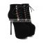 women beautiful attractive black color design high heel platform lace up zipper shoe ladies stiletto heel black ankle boot