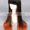 High Quality 65cm Medium Long Straight Black&Orange Color Mixed Lolita Wig Party Wig