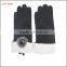Fashion lady black pigsuede leather gloves with a fuzzy ball