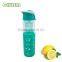 wholesale glass drink bottle with fancy silicone sleeve and PP lid and handle