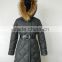 women polyester fabric duck down feather diamond puffer quilted real fur hooded jacket