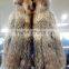 High Quality European Style Grils Raccoon Fur Long Coat /real Raccoon Fur