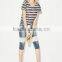 european style popular fashion denim capri lace jeans customized