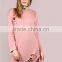 MGOO Women Longline Sweatshirt With Holes Distressed Curved Hem Tunic Dress Pink Long Sleeve