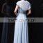 A-line Queen Anne Floor-length Satin Capped sleeve prom gown evening dress P034