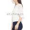 2015 White Top With Smocking And Tie-up women blue floral print tie-up top