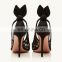 Black color net ankle strap pump shoes women bow tie design ladies sandals