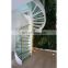Elegant white stringer staircase spiral stairs with tempered glass steps