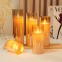 Vela navide?a de luz LED decorativa de vidrio con batería y control remoto, con llama titilante y balanceante para fiestas, velas de pilar cilíndricas