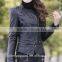 New arrival zippered pockets style leather jacekt for women fashion& nice standard up collar leather jackets