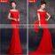 Elegant Red Floor length gown evening dresses Ball Gown capped Lace Embroidered Mesh Wrap Mermaid dress vestido noite