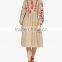 Boho Ukrainian Designs Beige Embroidered Shift Dress Bohemian Clothing Style Long Sleeve Maxi Dress HSd5083