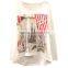 Lady garment clothing manufacturer long sleeve loose fitting o-neck shorter front printed t-shirt